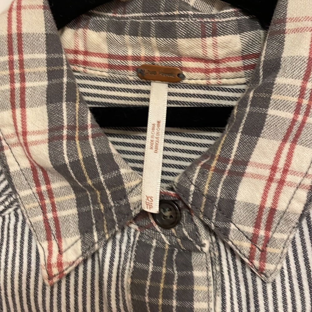 Free People Patchwork Distressed Plaid Button Dow… - image 3